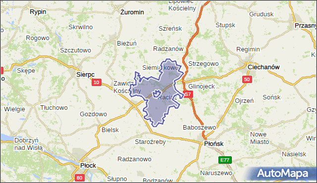gmina Raciąż - powiat płoński na mapie Targeo