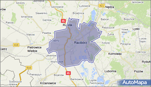 gmina Racibórz - powiat raciborski na mapie Targeo