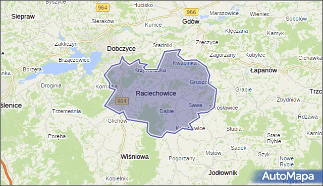 gmina Raciechowice - powiat myślenicki na mapie Targeo