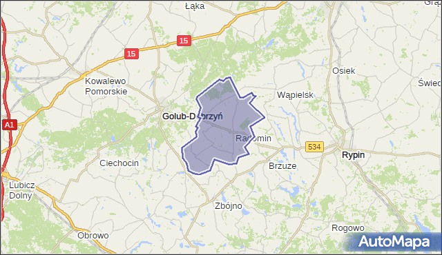 gmina Radomin - powiat golubsko-dobrzyński na mapie Targeo