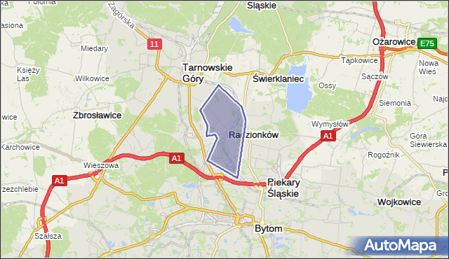 gmina Radzionków - powiat tarnogórski na mapie Targeo