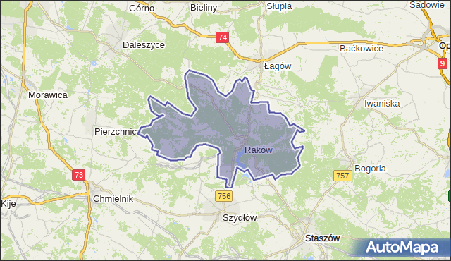 gmina Raków - powiat kielecki na mapie Targeo