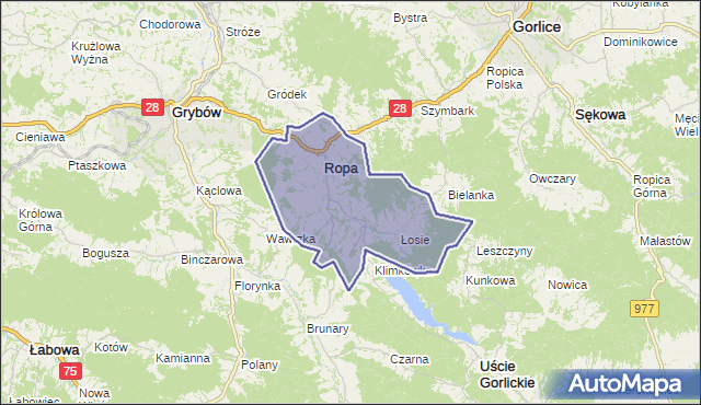 gmina Ropa - powiat gorlicki na mapie Targeo