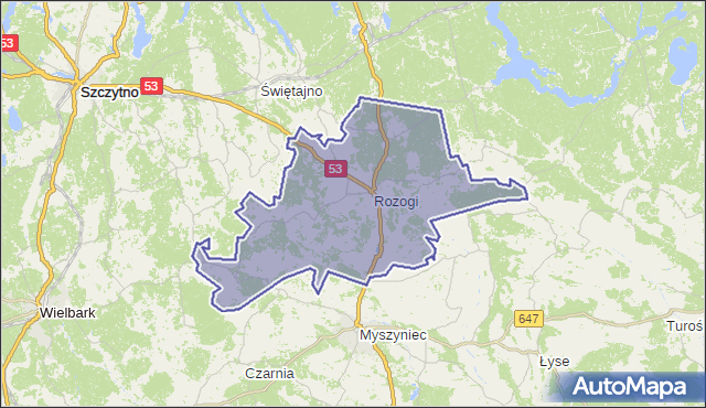 gmina Rozogi - powiat szczycieński na mapie Targeo