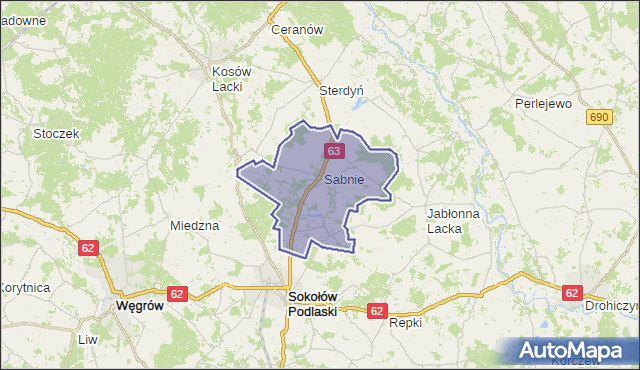 gmina Sabnie - powiat sokołowski na mapie Targeo