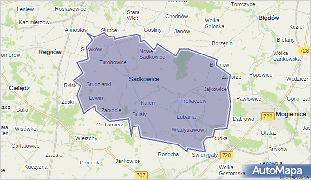 gmina Sadkowice - powiat rawski na mapie Targeo