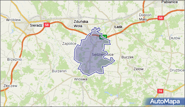 gmina Sędziejowice - powiat łaski na mapie Targeo