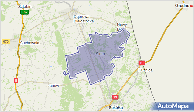 gmina Sidra - powiat sokólski na mapie Targeo