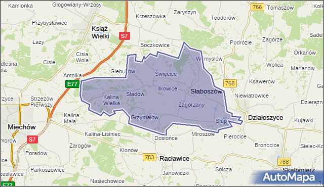 gmina Słaboszów - powiat miechowski na mapie Targeo