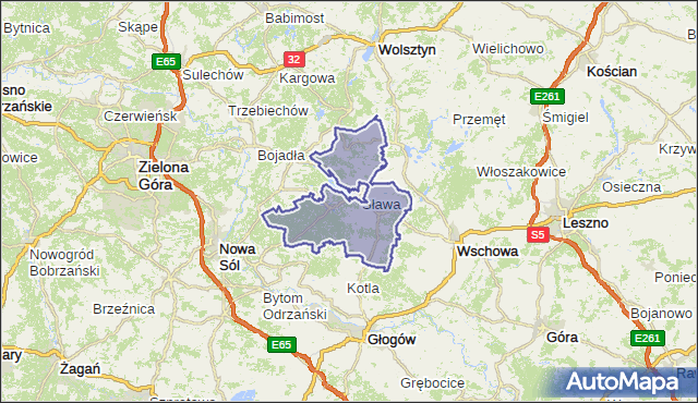 gmina Sława - powiat wschowski na mapie Targeo