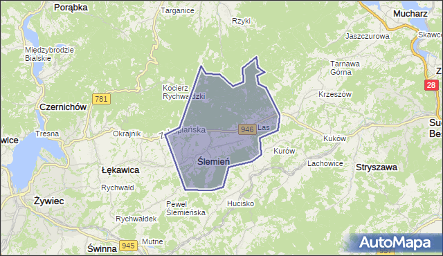 gmina Ślemień - powiat żywiecki na mapie Targeo