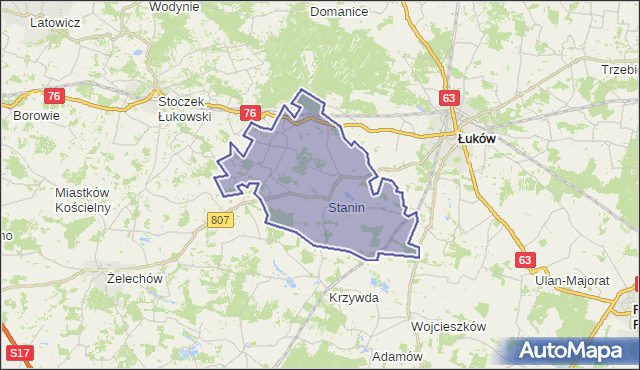 gmina Stanin - powiat łukowski na mapie Targeo