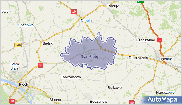 gmina Staroźreby - powiat płocki na mapie Targeo