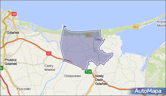 gmina Stegna - powiat nowodworski na mapie Targeo
