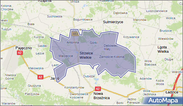 gmina Strzelce Wielkie - powiat pajęczański na mapie Targeo
