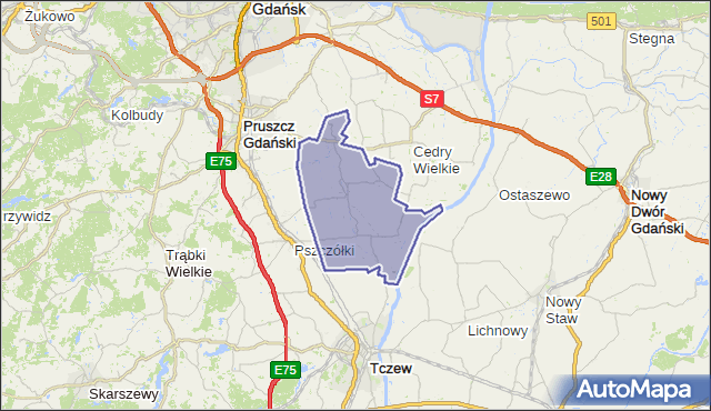 gmina Suchy Dąb - powiat gdański na mapie Targeo