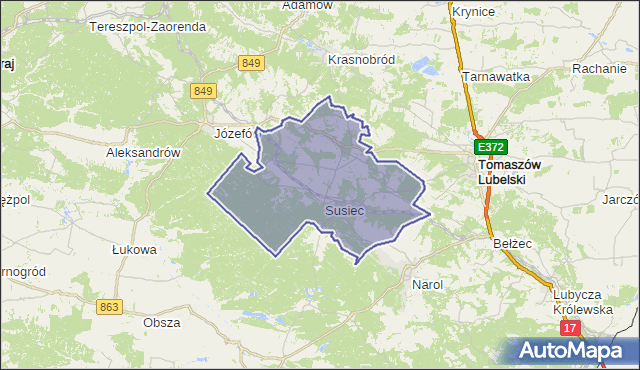 gmina susiec mapa Gmina Susiec, powiat tomaszowski, województwo lubelskie na mapie 