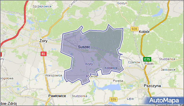 gmina Suszec - powiat pszczyński na mapie Targeo