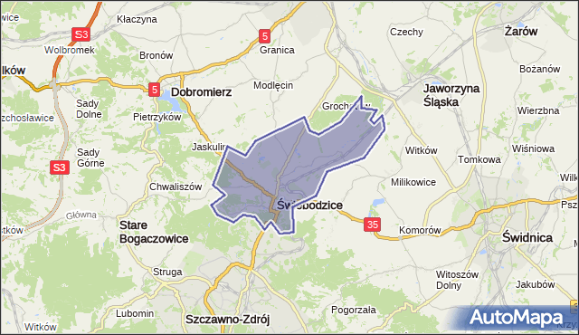 gmina Świebodzice - powiat świdnicki na mapie Targeo