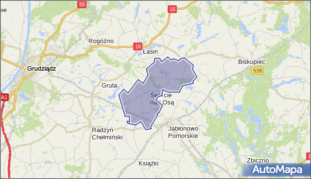 gmina Świecie nad Osą - powiat grudziądzki na mapie Targeo