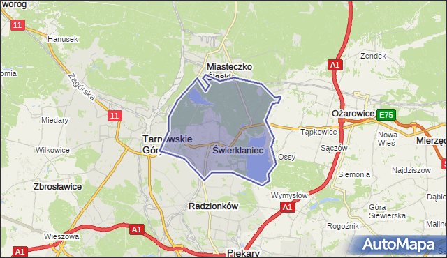 gmina Świerklaniec - powiat tarnogórski na mapie Targeo