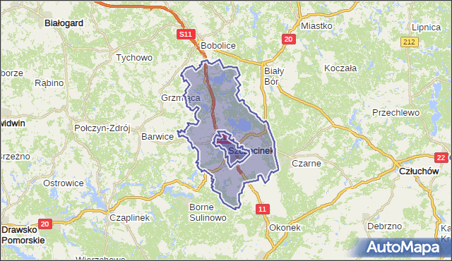 gmina Szczecinek - powiat szczecinecki na mapie Targeo