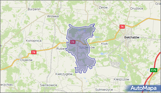 gmina Szczerców - powiat bełchatowski na mapie Targeo