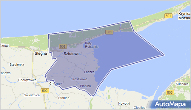 gmina Sztutowo - powiat nowodworski na mapie Targeo