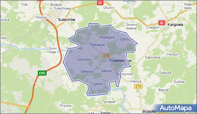 gmina Trzebiechów - powiat zielonogórski na mapie Targeo