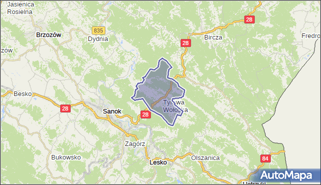 gmina Tyrawa Wołoska - powiat sanocki na mapie Targeo