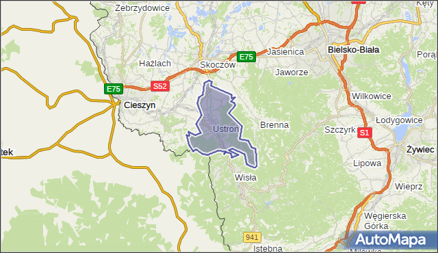 gmina Ustroń - powiat cieszyński na mapie Targeo