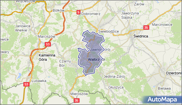 gmina Wałbrzych - powiat wałbrzyski na mapie Targeo