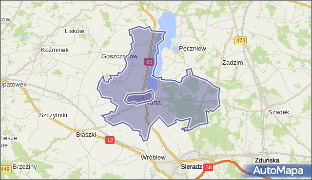 gmina Warta - powiat sieradzki na mapie Targeo