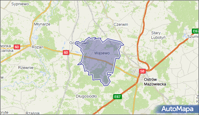 gmina Wąsewo - powiat ostrowski na mapie Targeo