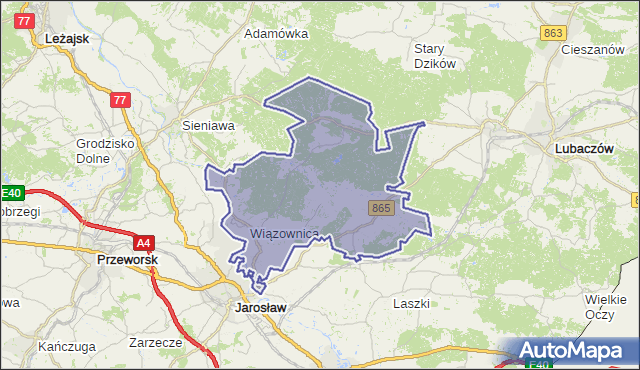 gmina Wiązownica - powiat jarosławski na mapie Targeo