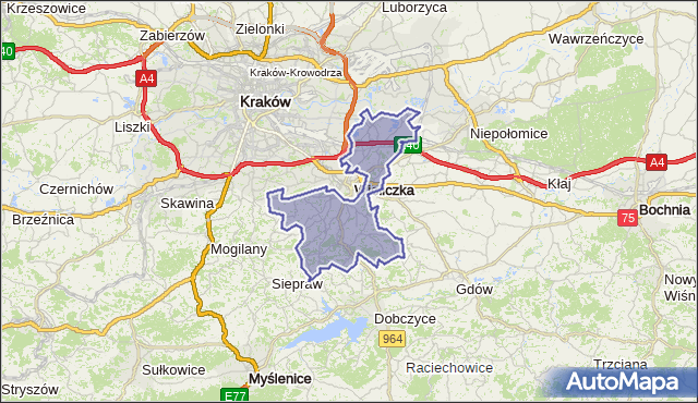 gmina Wieliczka - powiat wielicki na mapie Targeo