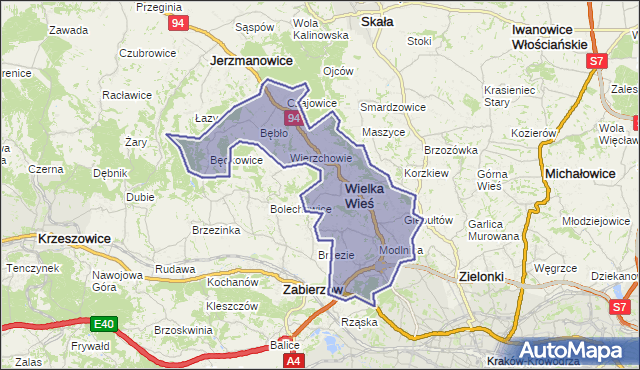 gmina Wielka Wieś - powiat krakowski na mapie Targeo