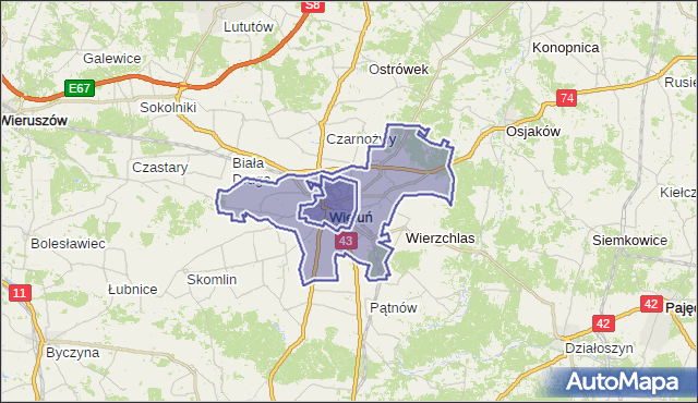 gmina Wieluń - powiat wieluński na mapie Targeo