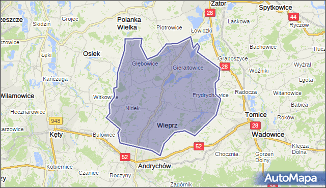 gmina Wieprz - powiat wadowicki na mapie Targeo