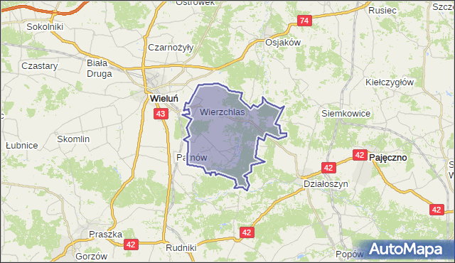 gmina Wierzchlas - powiat wieluński na mapie Targeo