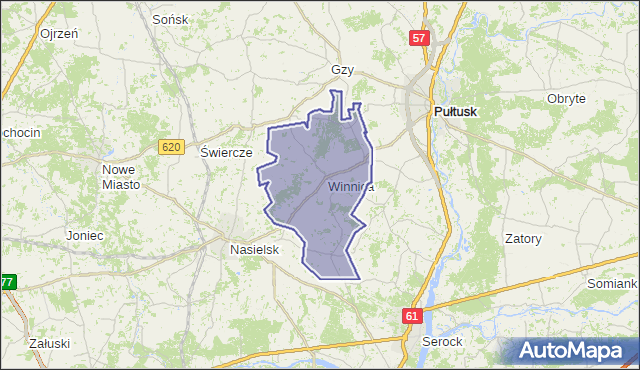 Gmina Winnica, powiat pułtuski, województwo mazowieckie na mapie Targeo