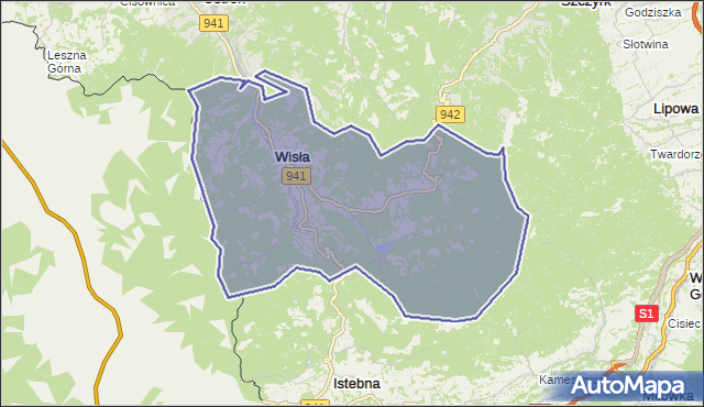 gmina Wisła - powiat cieszyński na mapie Targeo