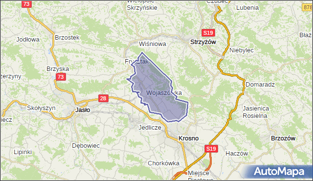 gmina Wojaszówka - powiat krośnieński na mapie Targeo