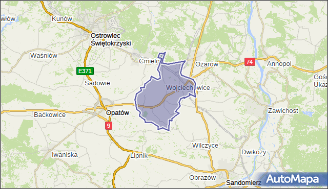 gmina Wojciechowice - powiat opatowski na mapie Targeo