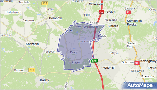 gmina Woźniki - powiat lubliniecki na mapie Targeo