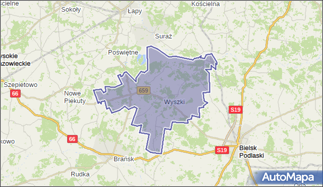 gmina Wyszki - powiat bielski na mapie Targeo