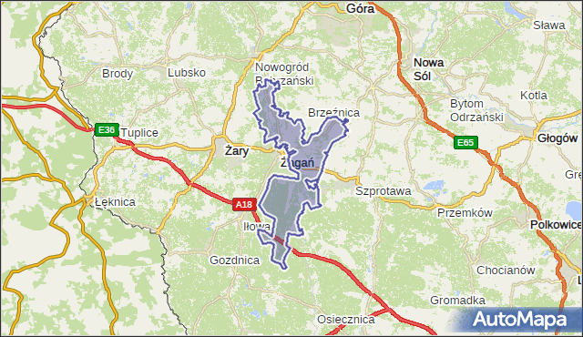 gmina Żagań - powiat żagański na mapie Targeo