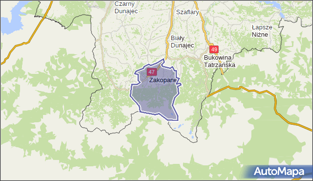 gmina Zakopane - powiat tatrzański na mapie Targeo