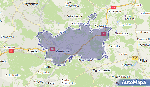 gmina Zawiercie - powiat zawierciański na mapie Targeo