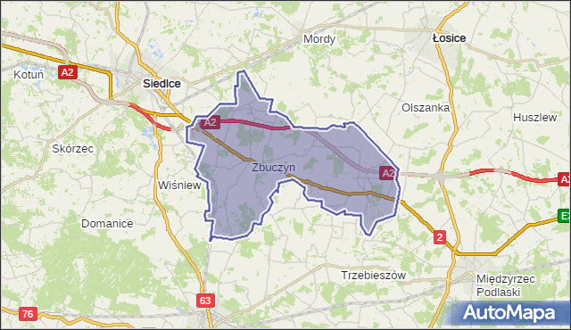 gmina Zbuczyn - powiat siedlecki na mapie Targeo
